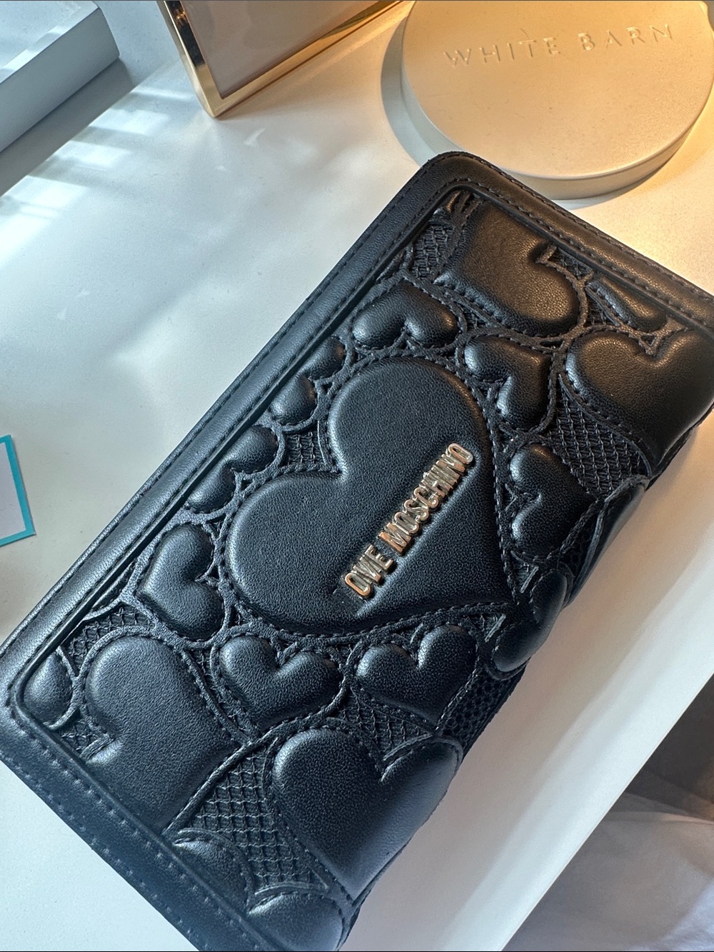 Love Moschino Black Quilted Heart Zip Wallet with Gold Logo